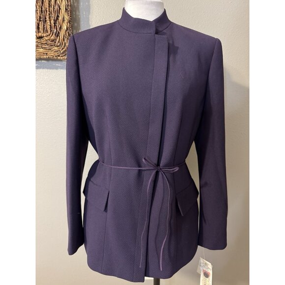 Kasper Suit Jacket Blazer 10 Purple Plum Textured Poly Adjustable Mock Neck NEW - Picture 2 of 15